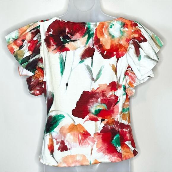 EVA FRANCO Bonnie Top Wild Poppies Print Cotton Floral Ruffle Detail Size Small - Picture 3 of 5